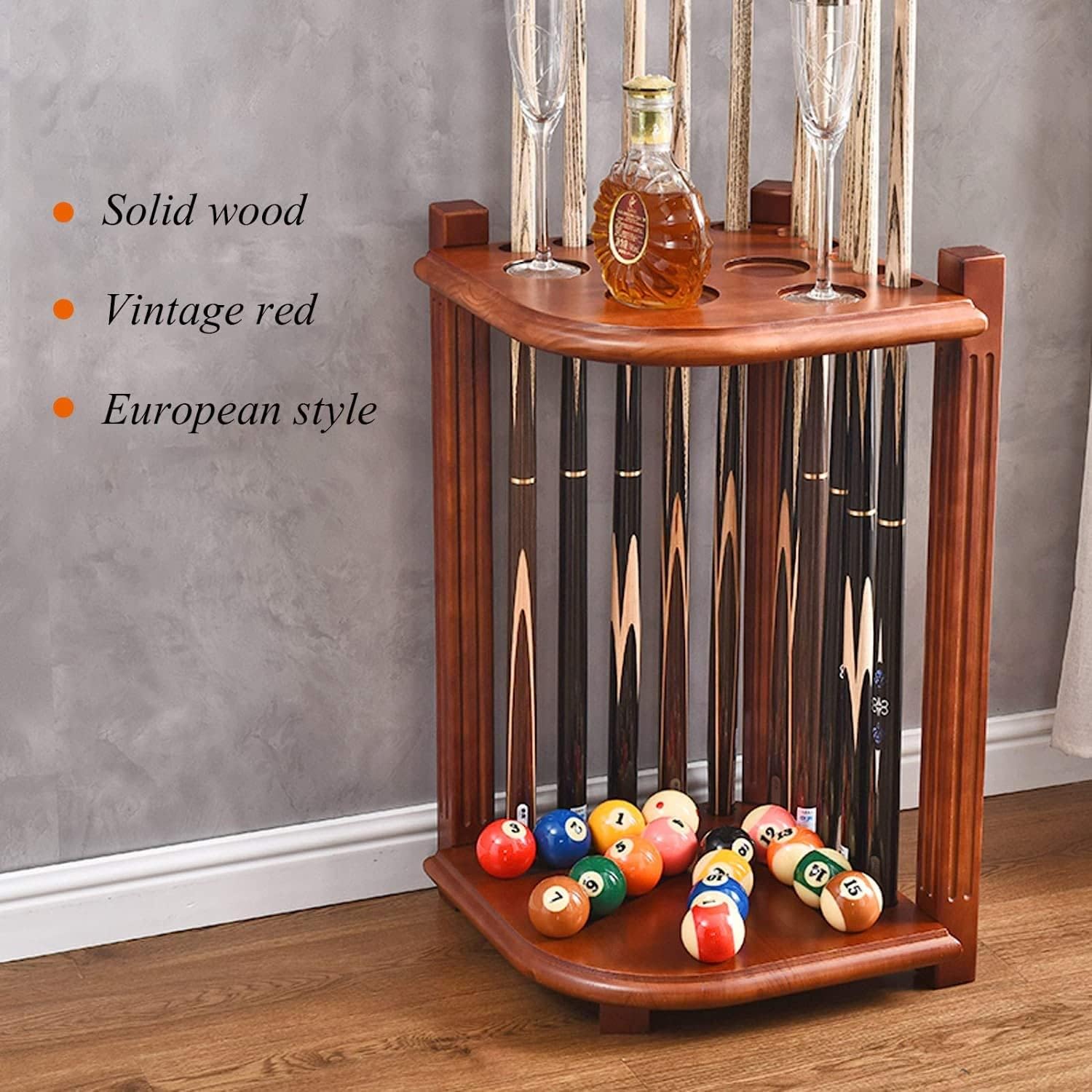 Pool Cue Stick Holder,Corner Floor Cue Rack,Billiard Stick Stand,Solid Pine,for Pool Bars,Clubs,Pool Cue Rack