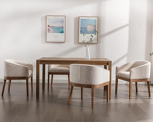 Miniatura 25 de Wahson - Juego de 2 sillas de comedor de barril de mediados de siglo, sillas de comedor beige con brazos, sillas de cocina tapizadas de lino con