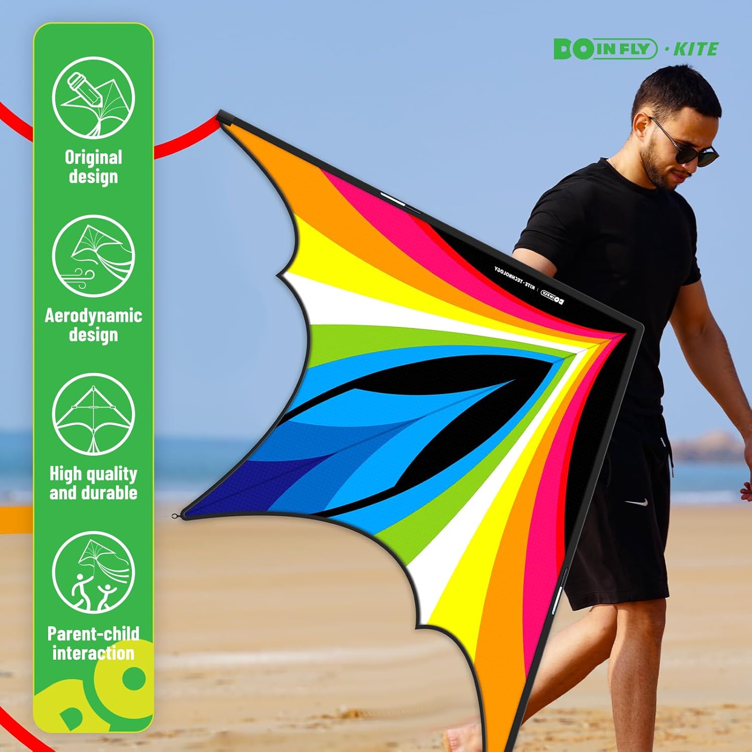 Triangular-Shaped Kite - Easy to Control, with an Eye-catching Design, it is Perfect for Outdoor Entertainment and Suitable for Beginners to use. (Charger Delta Kite -Rainbow, 1.4m) - Image 2