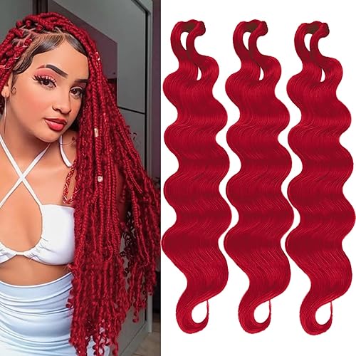 Unionbeauty - Cabello trenzado ondulado rojo de 18 pulgadas, paquete de 3 paquetes, cabello trenzado ondulado preplumado para diosa, trenzas de caja