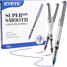 EYEYE Rollerball Pens 1.0mm, 12 Pack 3 Colors Bold Point Roller Ball Pen Quick Dry, Liquid Ink Rollerball Pens Fine Point Smooth Writing Pens for Journaling, Note Taking, School, Office Supplies