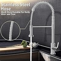 Vista 4 de Grifos de cocina con rociador extraíble, grifo de fregadero de cocina de resorte comercial de níquel cepillado, arco alto, grifos extraíbles