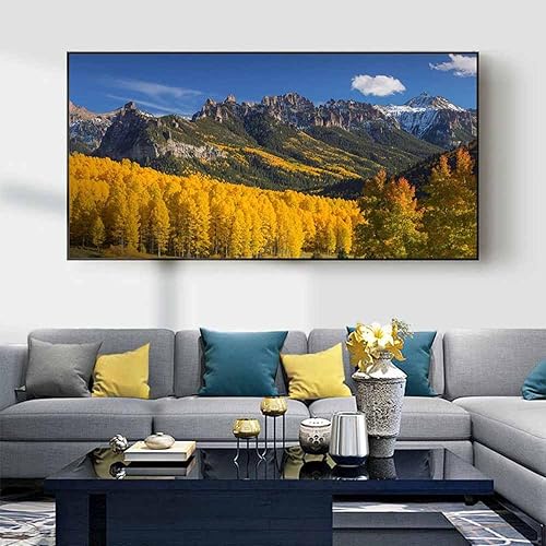 Miniatura 1 de Cuadro de arte de pared de lienzo, paisaje de arte de paisaje de bosque de otoño de montaña nevada, carteles para decoración de sala de estar,