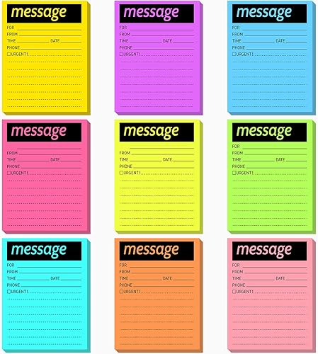 Geyee 9 blocs de notas adhesivas de mensajes telefónicos de 4 x 5 pulgadas, varios colores neón, notas adhesivas urgentes autoadhesivas para