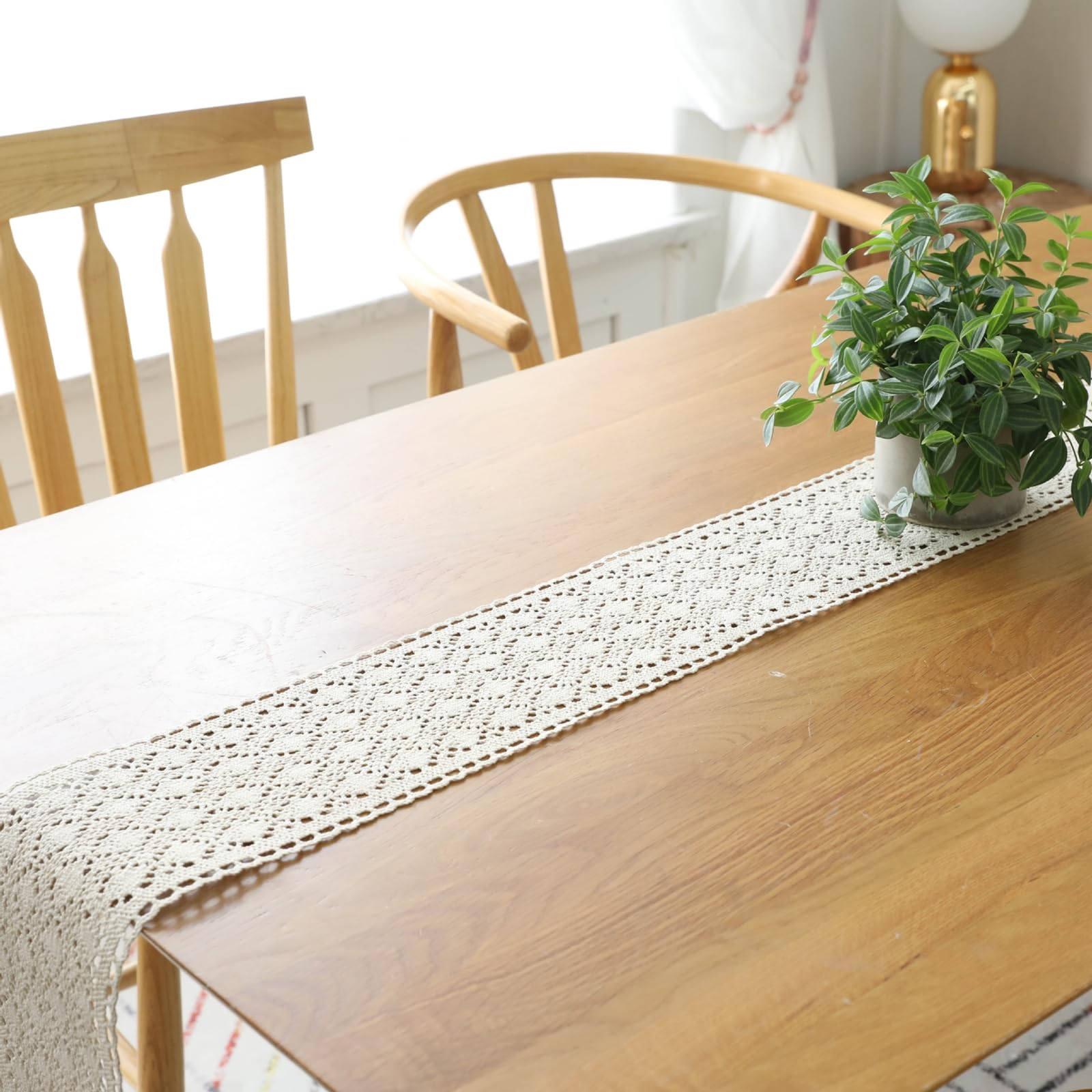 Beige Tischläufer Polyester Baumwolle, Makramee Boho Tischläufer Esstisch Abwaschbar Tischband Einfache Einfarbig Hohl Gewebter Tischdecke für Küche Esszimmer Dekor, 15x280 cm, Beige
