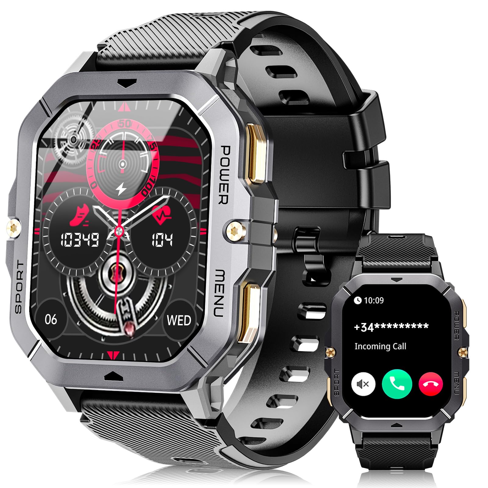 OUKITEL Reloj Inteligente Hombre, Smartwatch Hombre, 2.02'' Smartwatch con Llamadas Bluetooth, 100+ Modos de Deporte, Impermeable IP68, Monitor de frecuencia Cardiaca y sueño, Android iOS