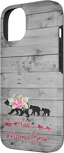 Miniatura 2 de iPhone 14 Rosa Floral Negro Mama Bear Two Cubs on Vintage Grey Rustic Case