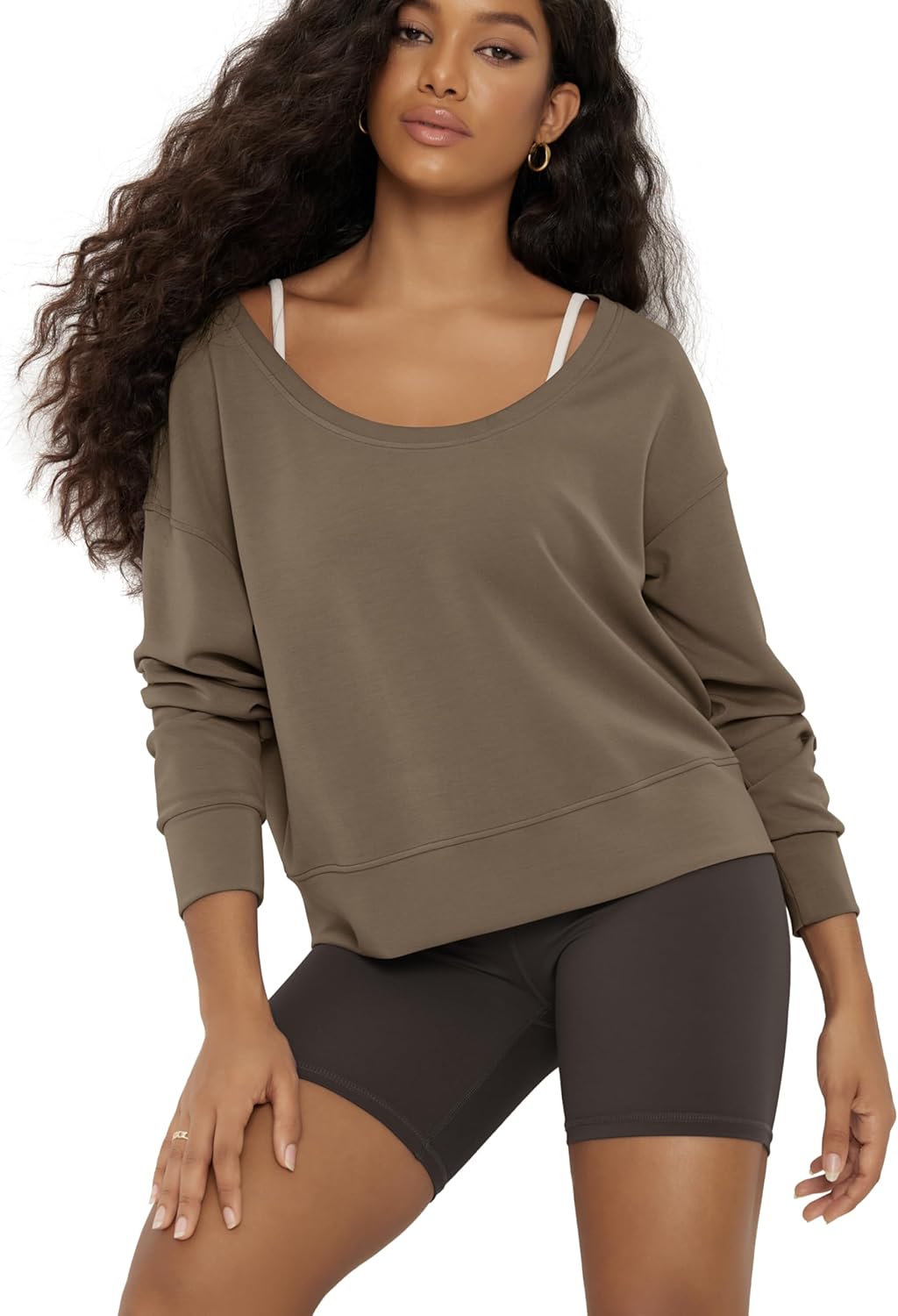 ODODOS Women's Modal Soft-Breezy Wide Scoop Neck Pullover Oversized Long Sleeve Sweatshirts