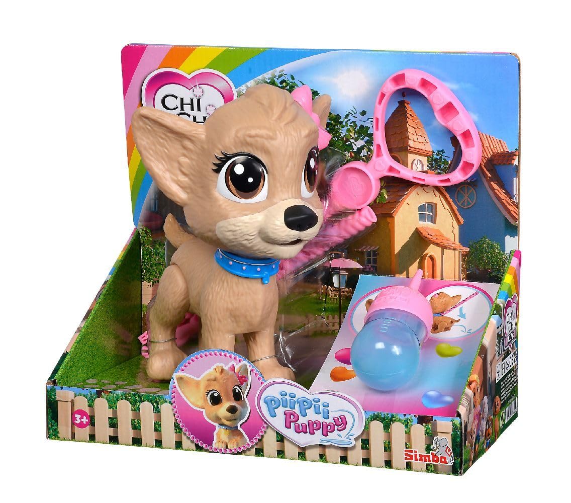 Simba 105893460 ChiChi Love Pii Pii Puppy Szczeniak 20 cm, piesek sikający, chodzi na smyczy, szczeniak z bajki dla dzieci od 3 lat