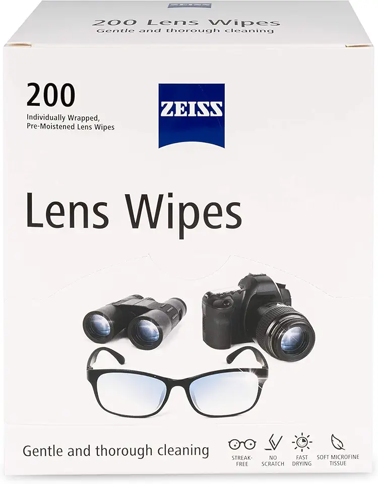 Lenços de limpeza de óculos ZEISS – 200 lenços pré-umedecidos para limpeza de óculos