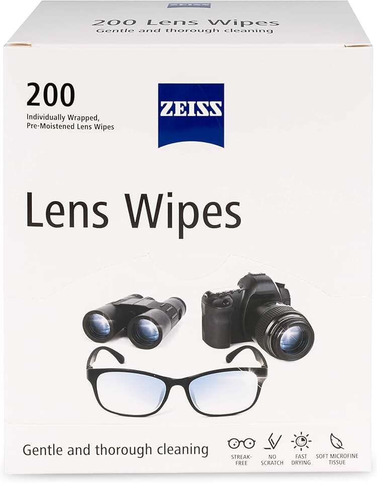 Lenços de limpeza de óculos ZEISS – 200 lenços pré-umedecidos para limpeza de óculos