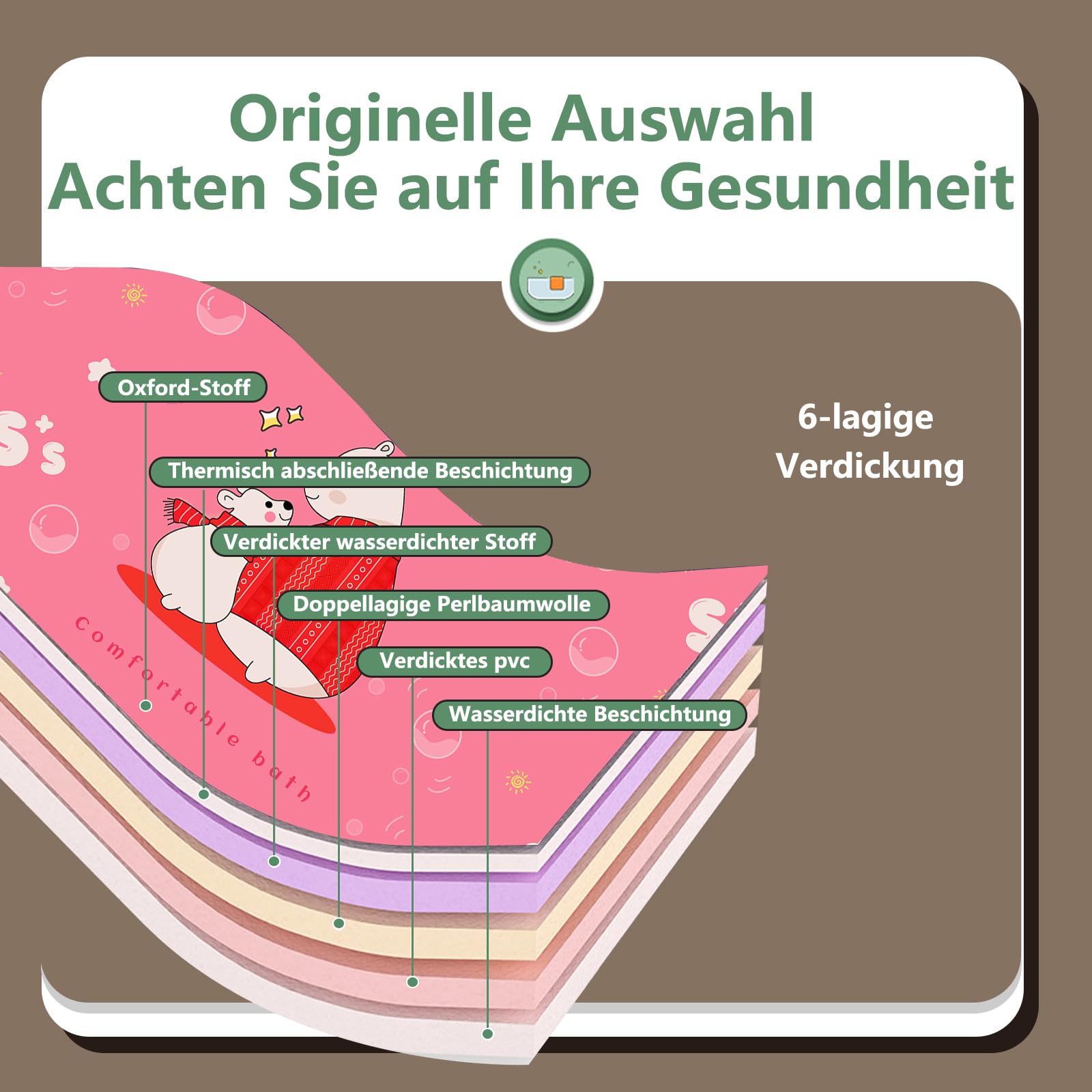 Badewanne Zusammenklappbare Badewanne Ideale Familienbadewanne Gartenpool für Kinder Leicht zu montierender Toilettengurt Geeignet für Erwachsene und Kinder 115x60x50cm (LxBxH) (Rosa Bär)