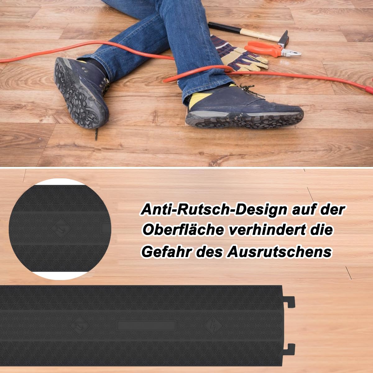 PVC Kabelbrücke,Schwarz,kabelkanal boden,verdrahtungskanal,Kabelschutz und Verhinderung von Stolperfallen (96x27x4 cm(2 Stück))