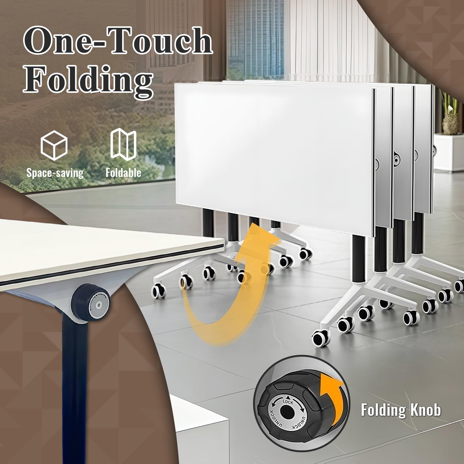 Folding Conference Table,Fliptop Training Tables Meeting Seminar Table,Rectangular Mobile Modular Training Tables, Foldable Conference Table for Office,1pack,47in