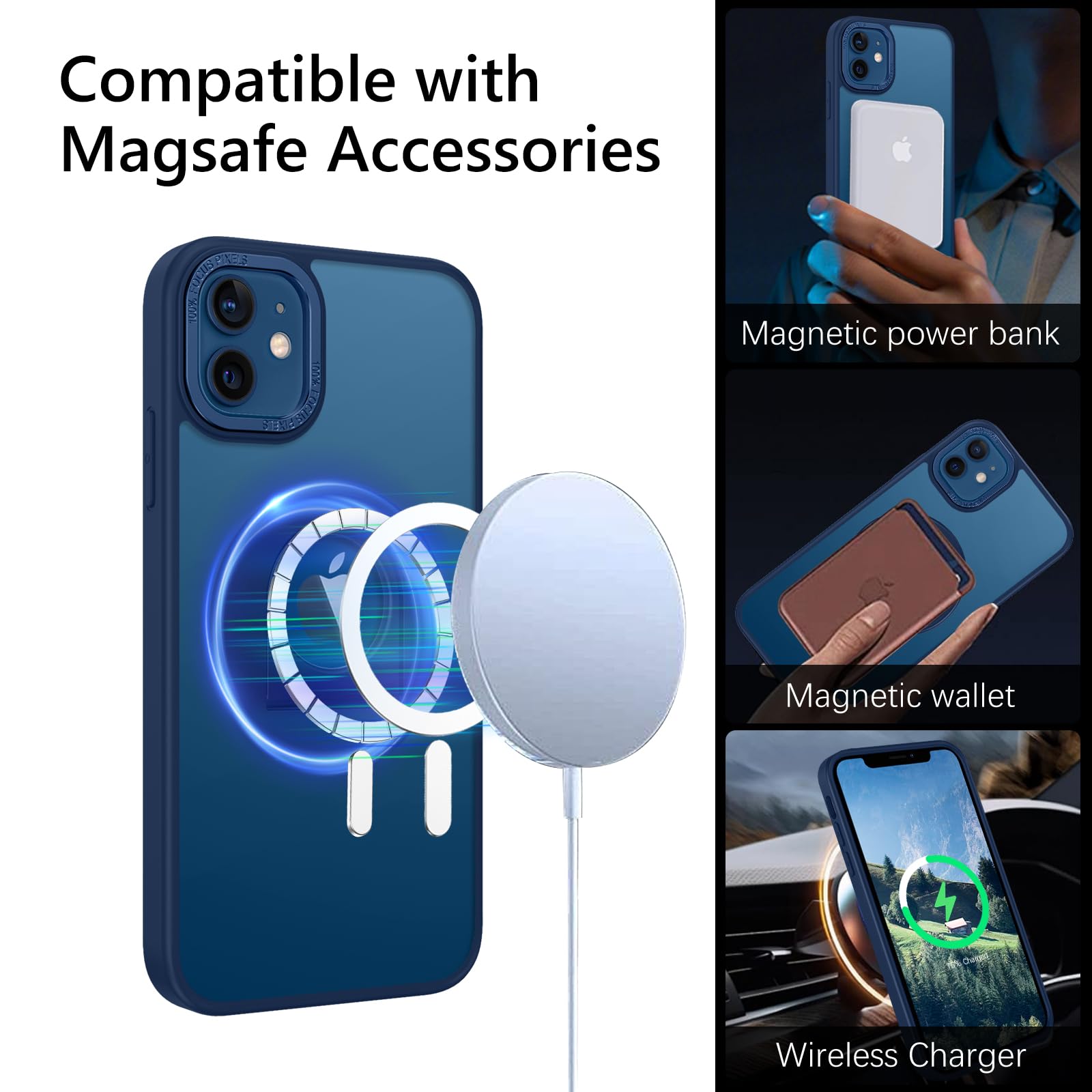 XTCASE Cover Magnetica Per IPhone 12/12 Pro [Compatibile Con MagSafe], Custodia Traslucida Opaca Posteriore Resistente Ai Graffi TPU Bumper Antiurto Sottile Protettiva Case, Blu - Foto 9