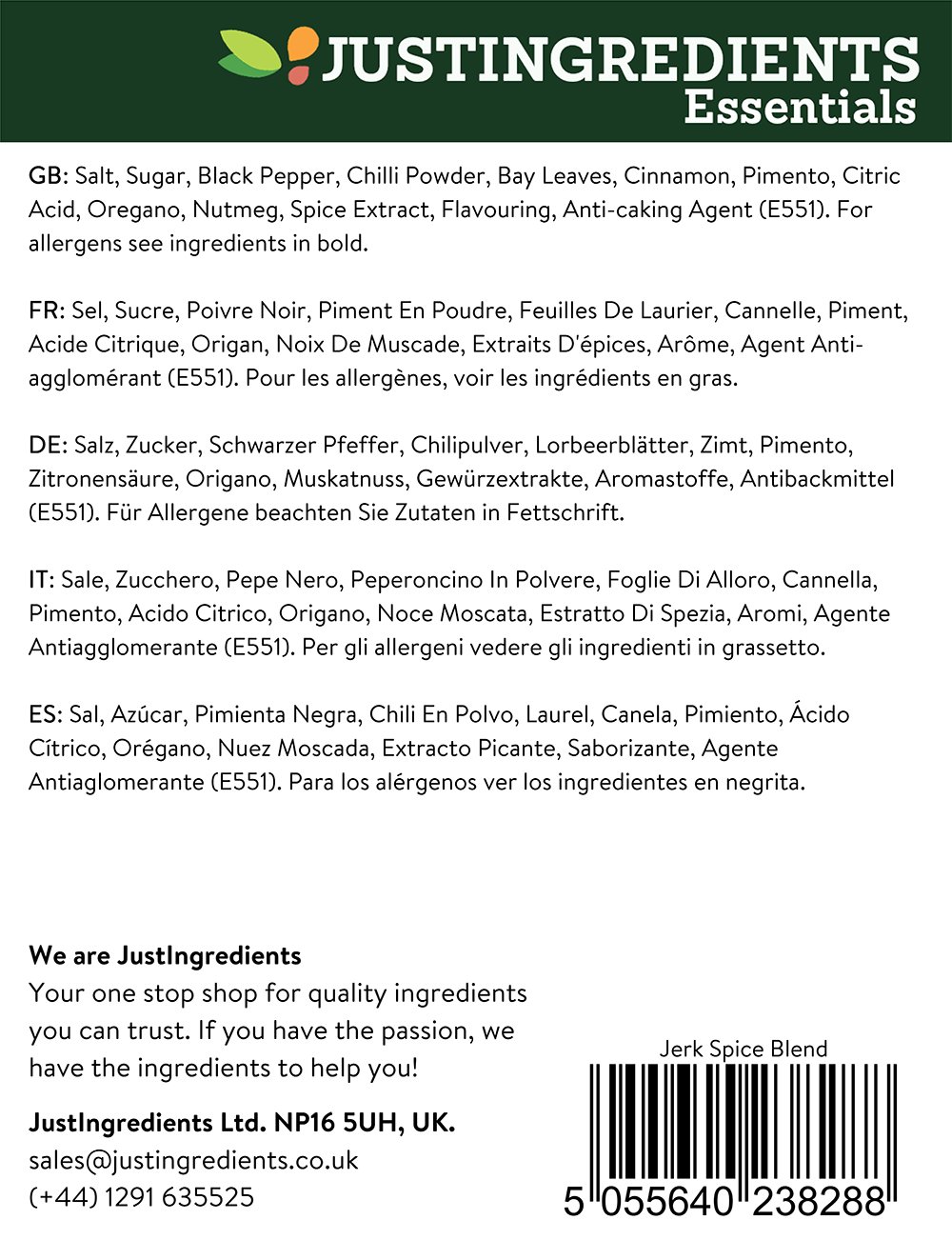 JustIngredients Jerk Seasoning Loose 1 Kg