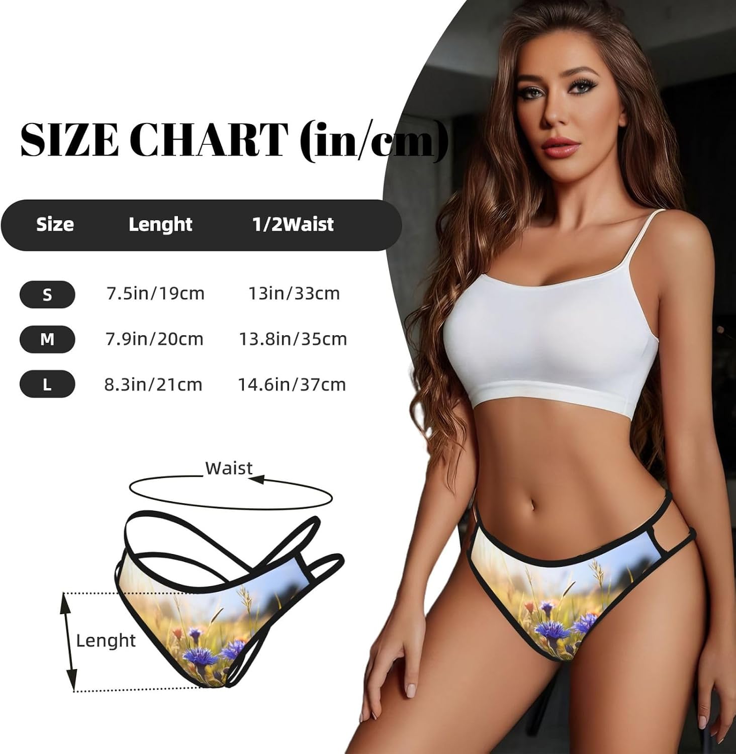 Wild Flowers And Cornflowers Daisies1 Print Sexy Underwear G String Thongs For Women Low Rise No Show Workout Panties For Sports And Yoga Black