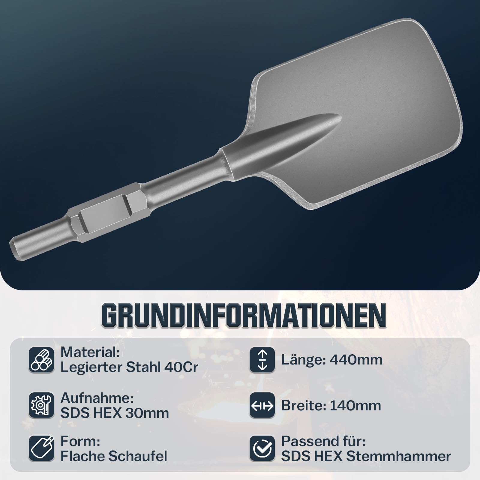 SDS HEX Schaufelmeißel 140 x 440mm Sechskant-Aufnahme 30 mm