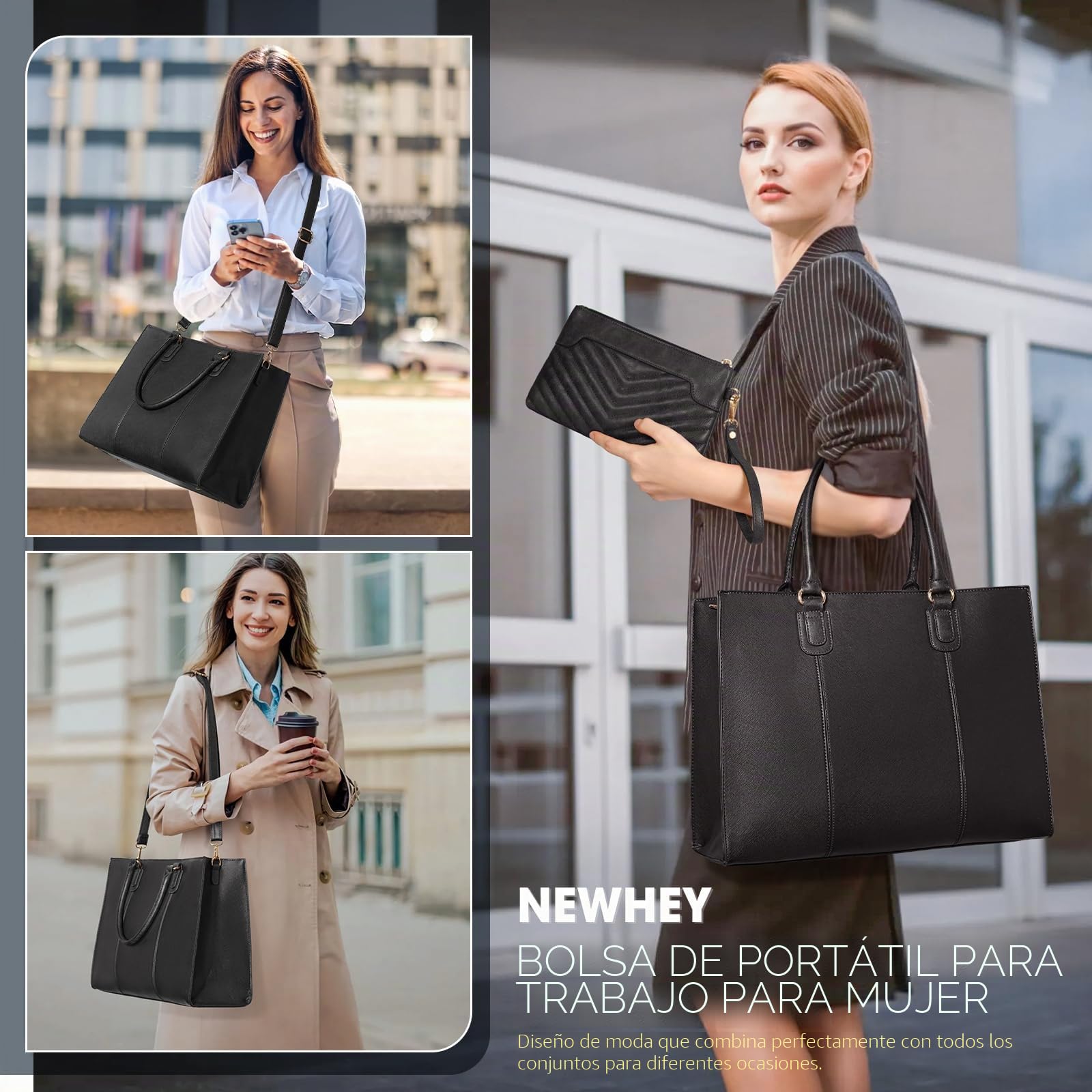 NEWHEY Bolso Universidad Mujer 15.6 Pulgadas Laptop Bolsa Trabajo Tote Grande con Embrague Cuero PU Maletín Bandolera Escuela Messenger Bolsa de Hombro Oficina Viajes Negocios