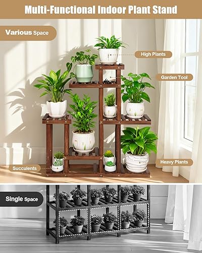 Miniatura 3 de Soporte de madera para plantas de interior de 6 niveles para múltiples plantas, estante de pie para maceta, organizador de orquídeas en esquina,