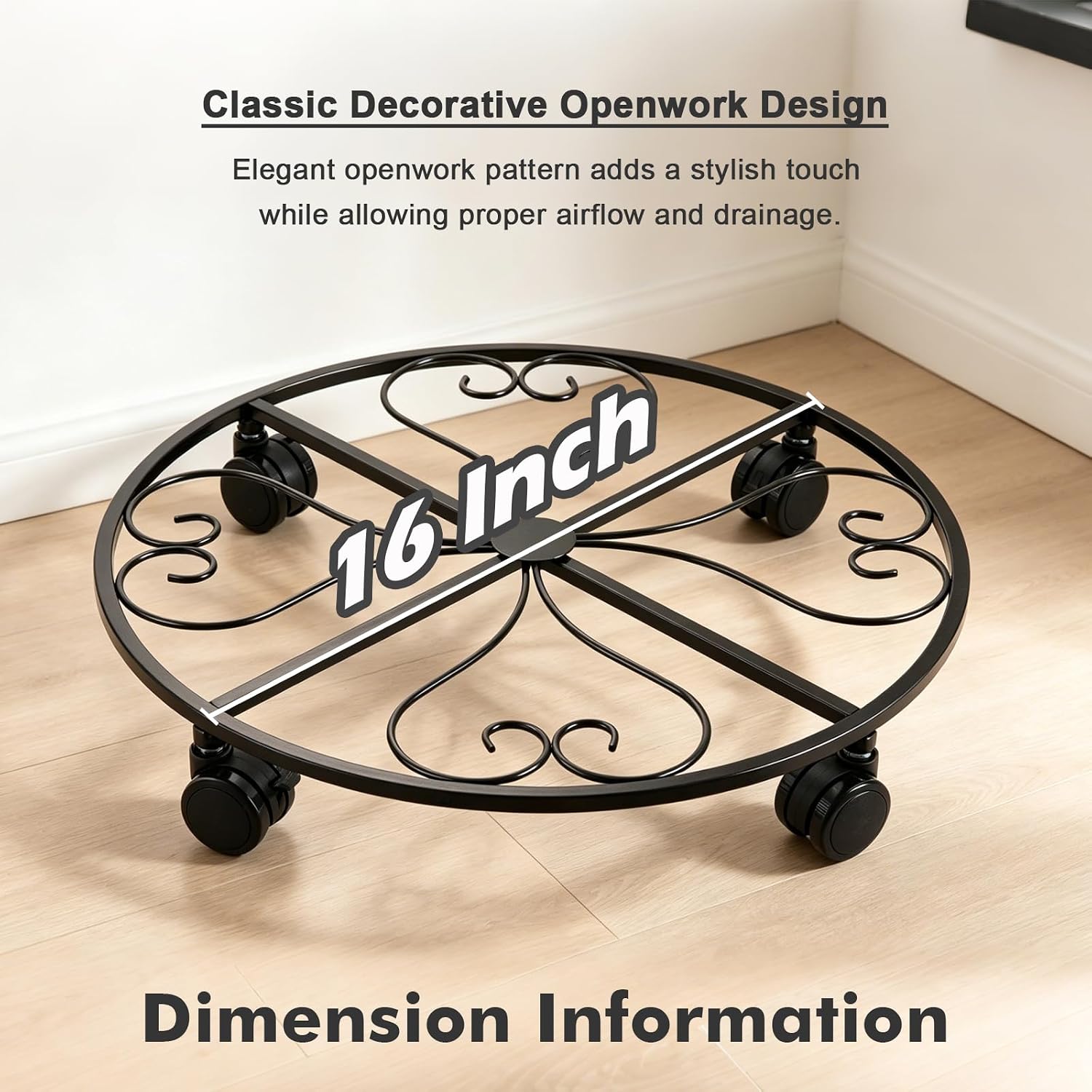 6 Pack Metal Plant Caddy with Wheels, 16 Inch Large Plant Stand with Wheels Heavy Duty Wrought Iron Rolling Plant Caddy Plant Dolly Plant Rollers Plant Cart Large Plant Mover image 3