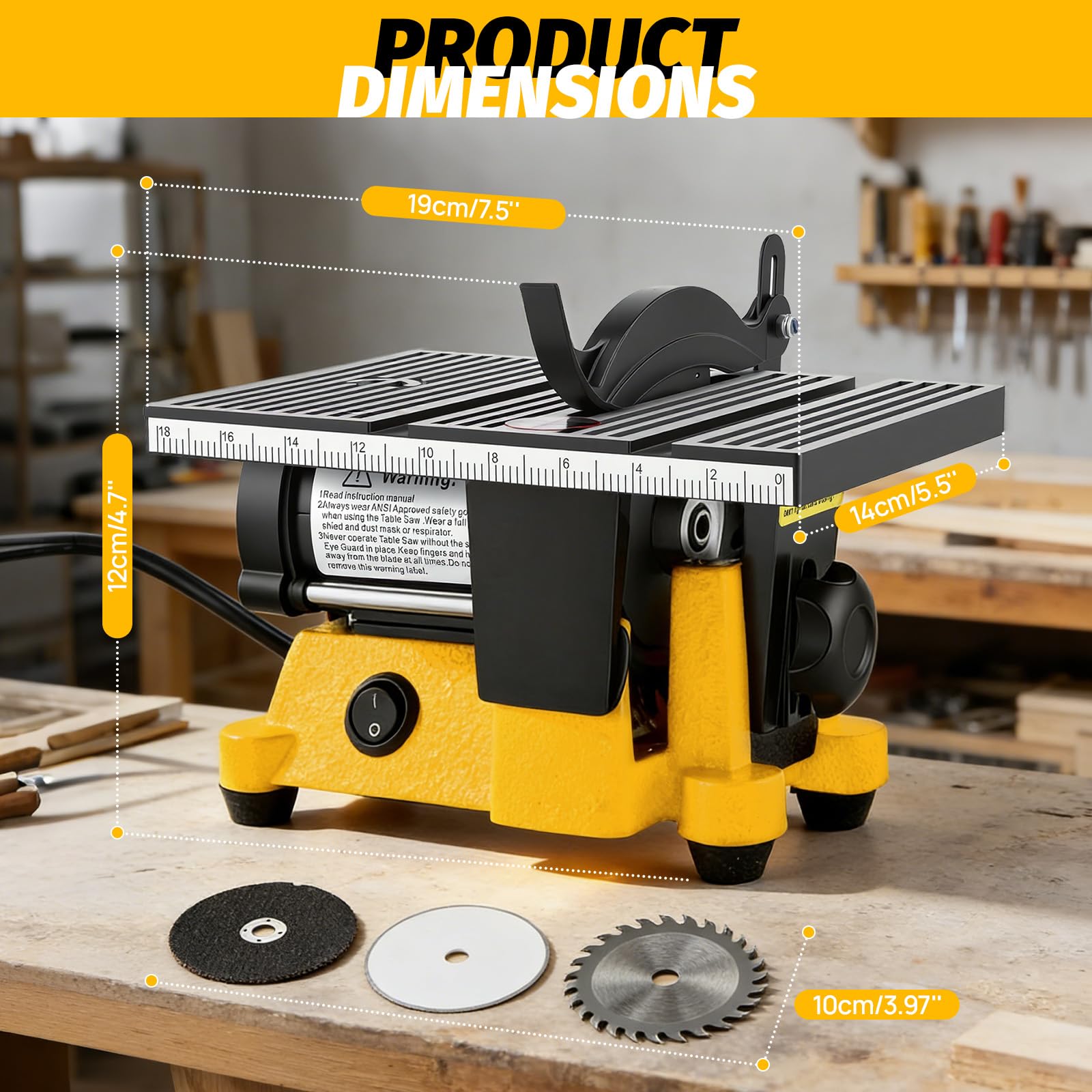 Mini Tischkreissäge Mit 3 Klingen, Tischkreissäge Klein, 90w Multifunktionale Tragbare Präzisions DIY Miniatur Tischkreissägen, 4500rpm Tischsäge Für Handwerksarbeiten(A)