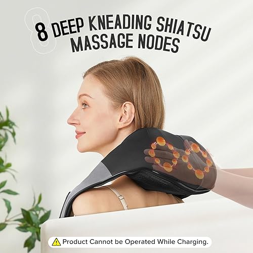 Miniatura 6 de Masajeador Shiatsu inalámbrico de cuello y hombros, masajeador de espalda con calor, masaje de tejido más profundo 4D para hombros, cuello y