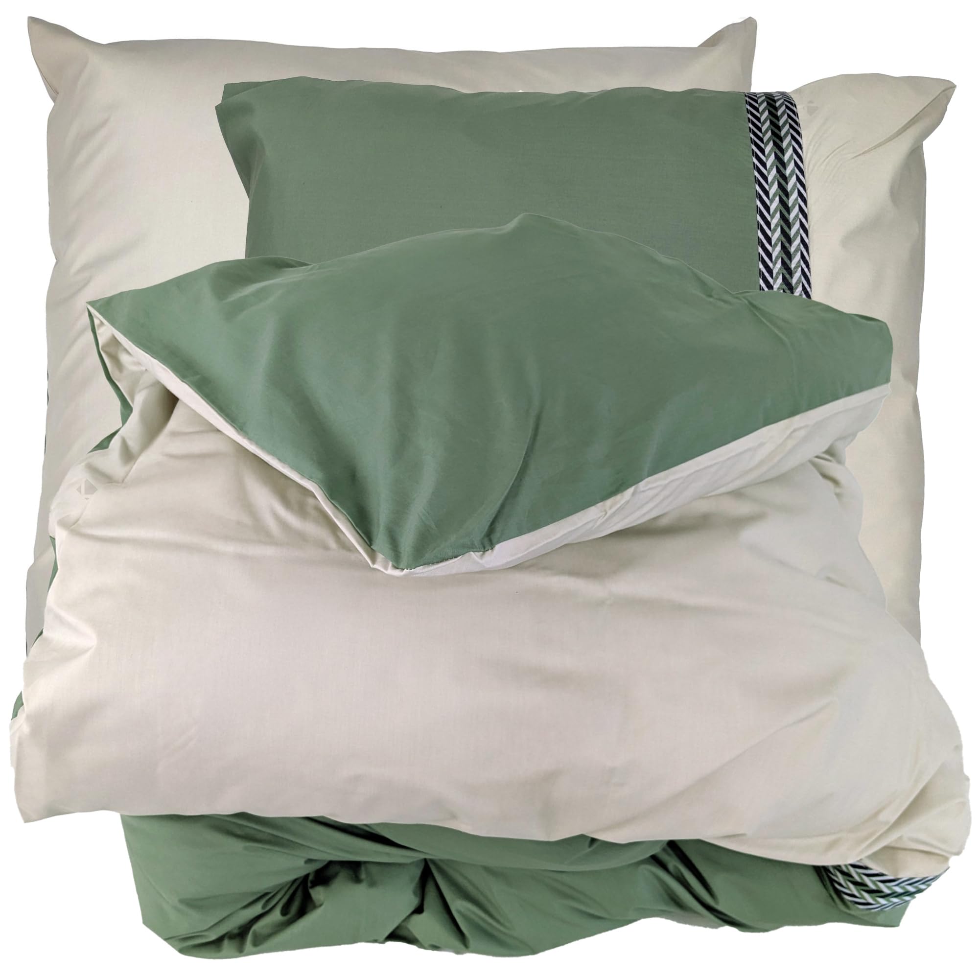 Parure de lit 280x240 percale de coton vert kaki NOA Linnea 3 pces