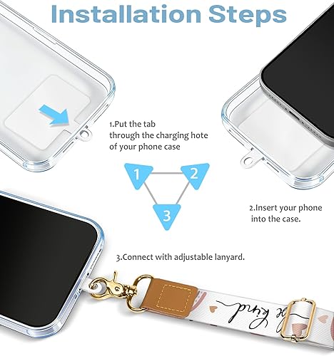 Miniatura 7 de Cordón para Teléfono con Correa de Muñeca Cruzada, Cordón para Teléfono Celular Be Kind para Alrededor del Cuello, Correa Ajustable, Arcoíris Lindo