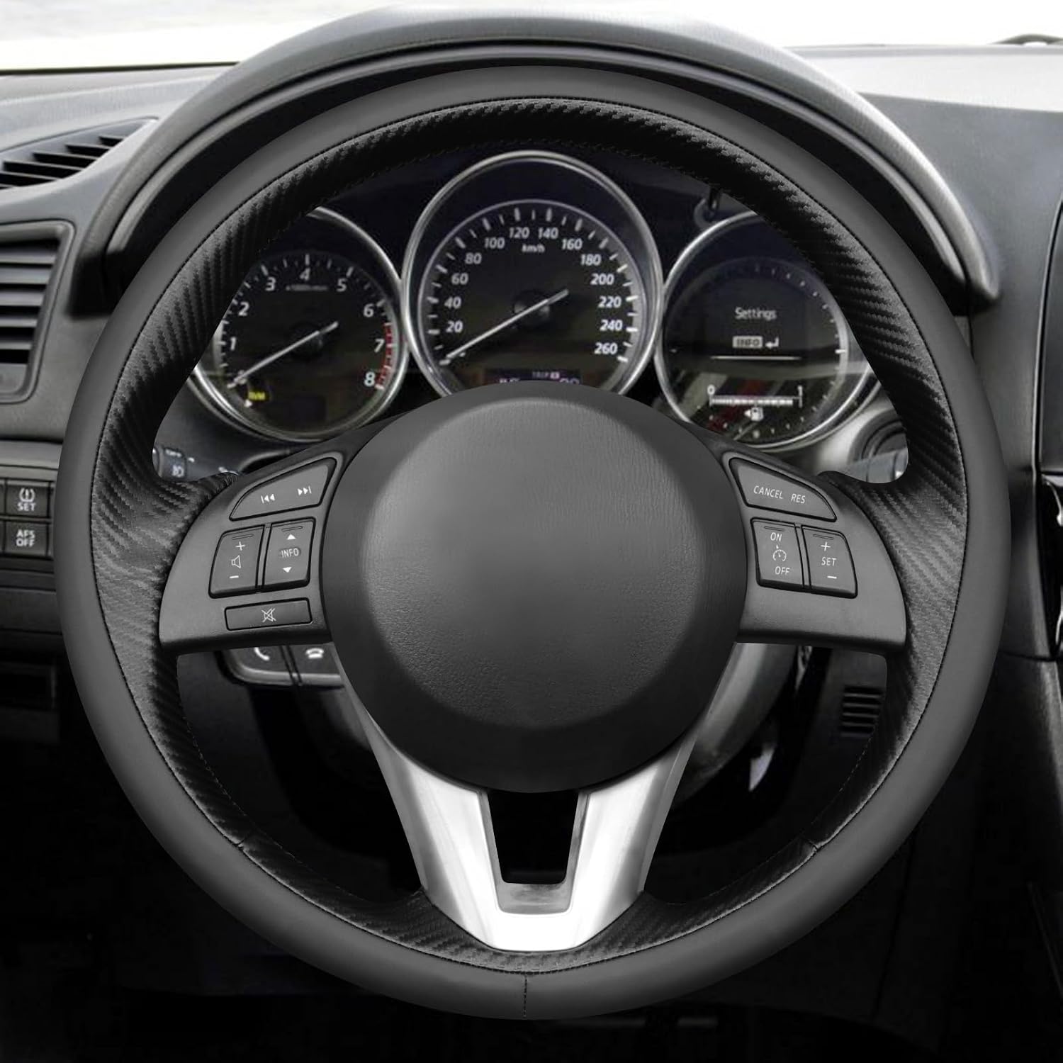 MEWANT Hand Sewn 3D Style Car Steering Wheel Cover for Mazda 3 2014-2016 Mazda 6 2014-2016 Mazda 2 2015-2017 CX-3 2016-2017 CX-5 2013-2016 for Mazda