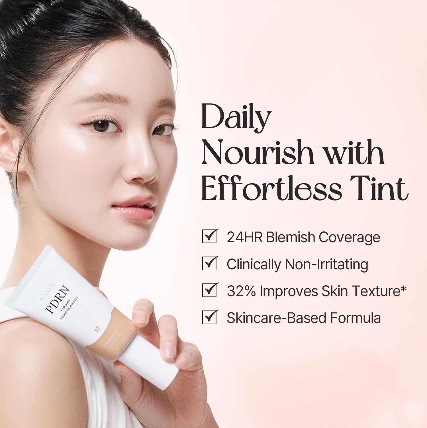 mixsoon PDRN Collagen Tinted Moisturizer No. 21 Soft - Skincare-Infused Base with Rice PDRN & Peptides, 24H Vibrant Glow & Luminous Hydration, 10 Shades, Korean Glass Skin, 50ml