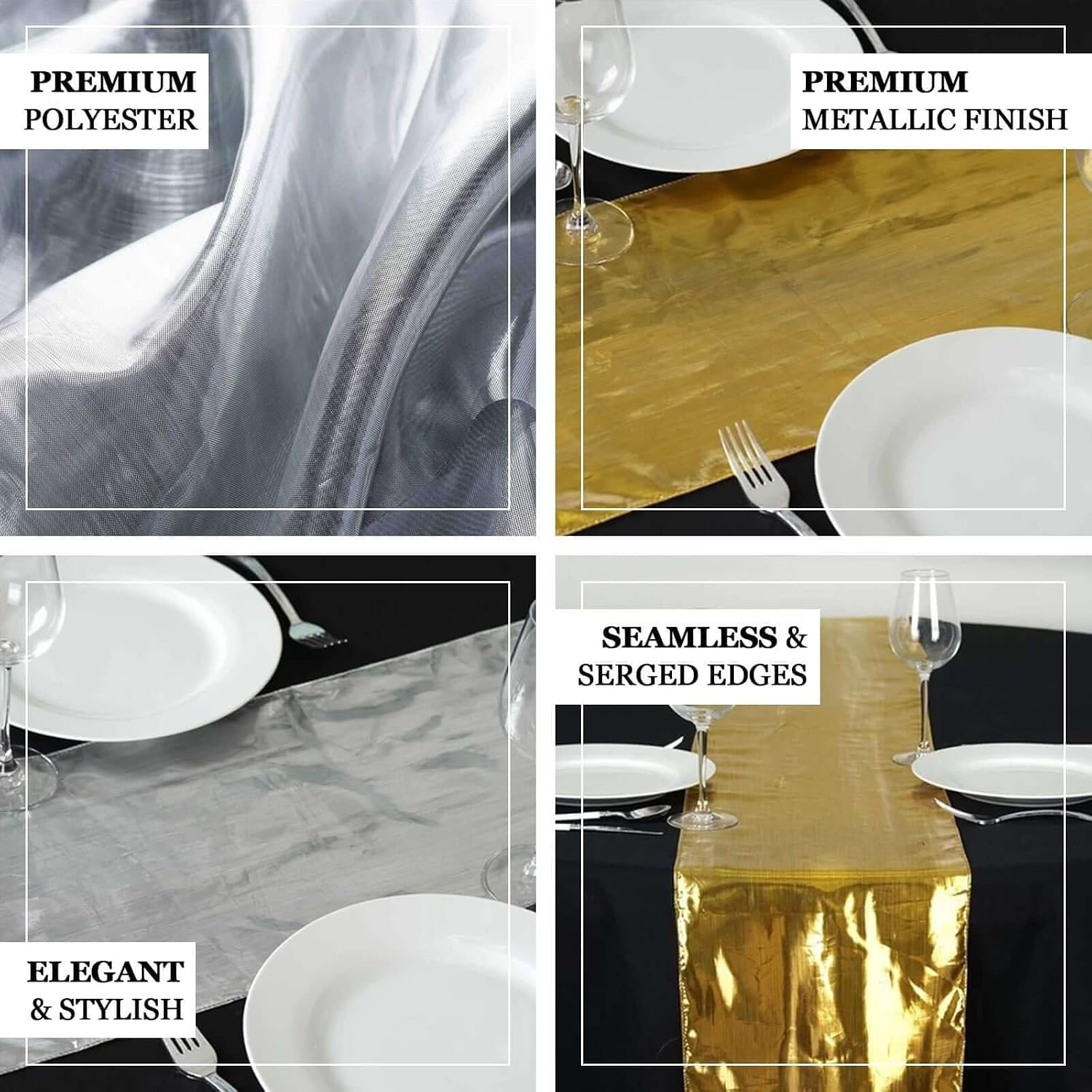 Efavormart Shiny Metallic Foil Gold Laminated Fabric Runner for Weddings Party Banquets Decor Fit Rectangle and Round Table