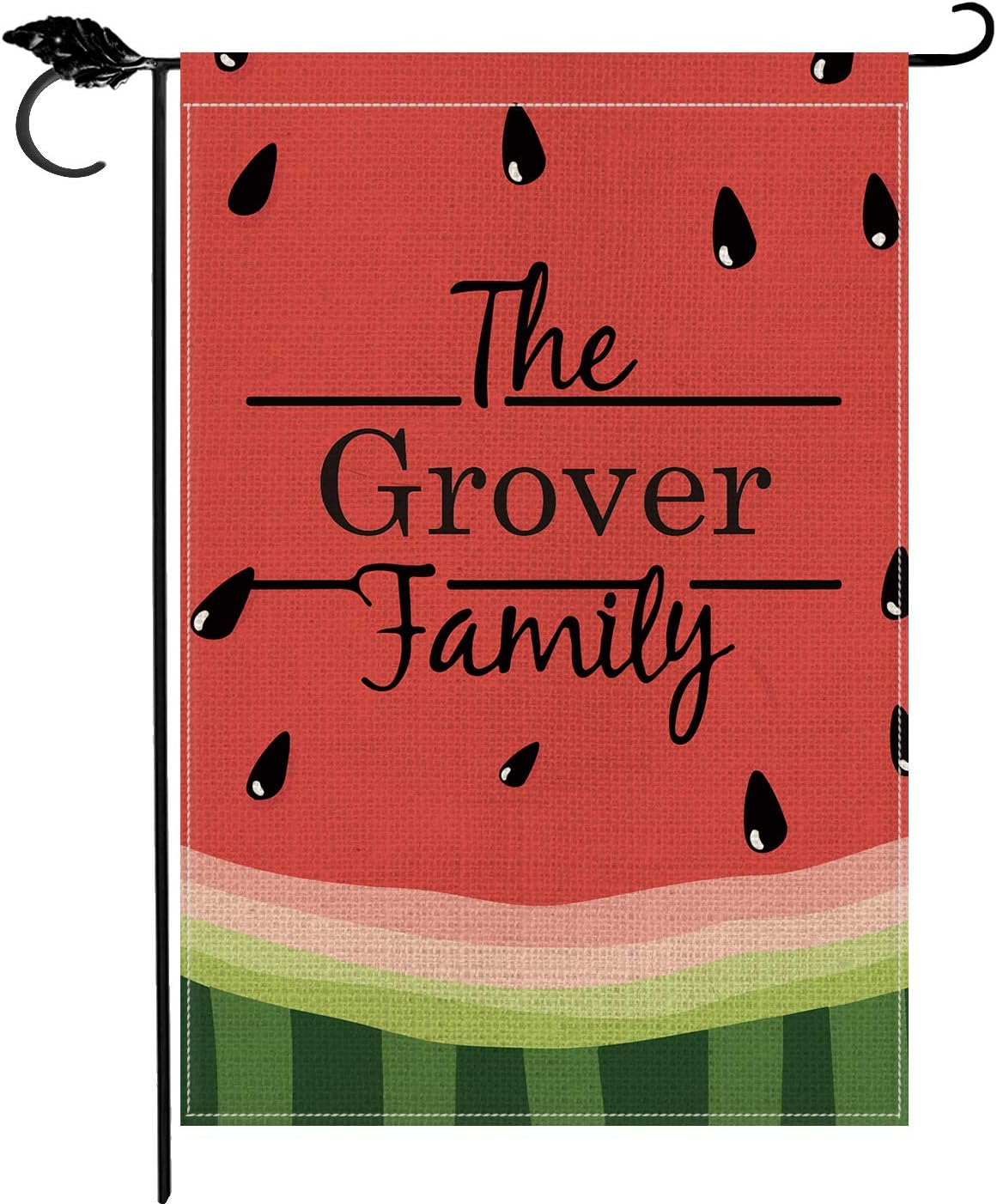 SMILE Personalized Summer Watermelon House Flag, Customized Family Last Name Fruit , Double Sided 28 x 40 Inch Rustic Farmhouse Burlap Yard Outdoor Decoration