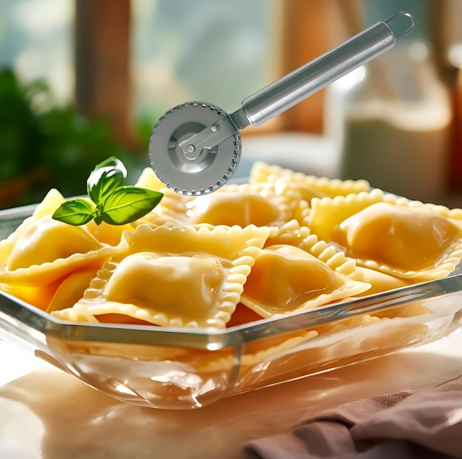 3Pcs Pizza Cutter Wheel, Stainless Steel Pastry Ravioli Wheel Cutter, Double Wheel Multi-Function Pizza Pie Crust Kitchen Utensils Gadgets Tools and 1Pcs Disposable Plastic Cake Cutter