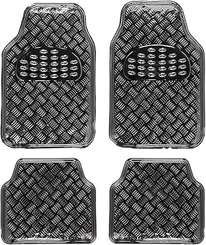 Alfombrillas Universales para Vehículos, Alfombrillas de Goma para Coche con Diseño Metálico, 4 Unidades (Negro) Cover
