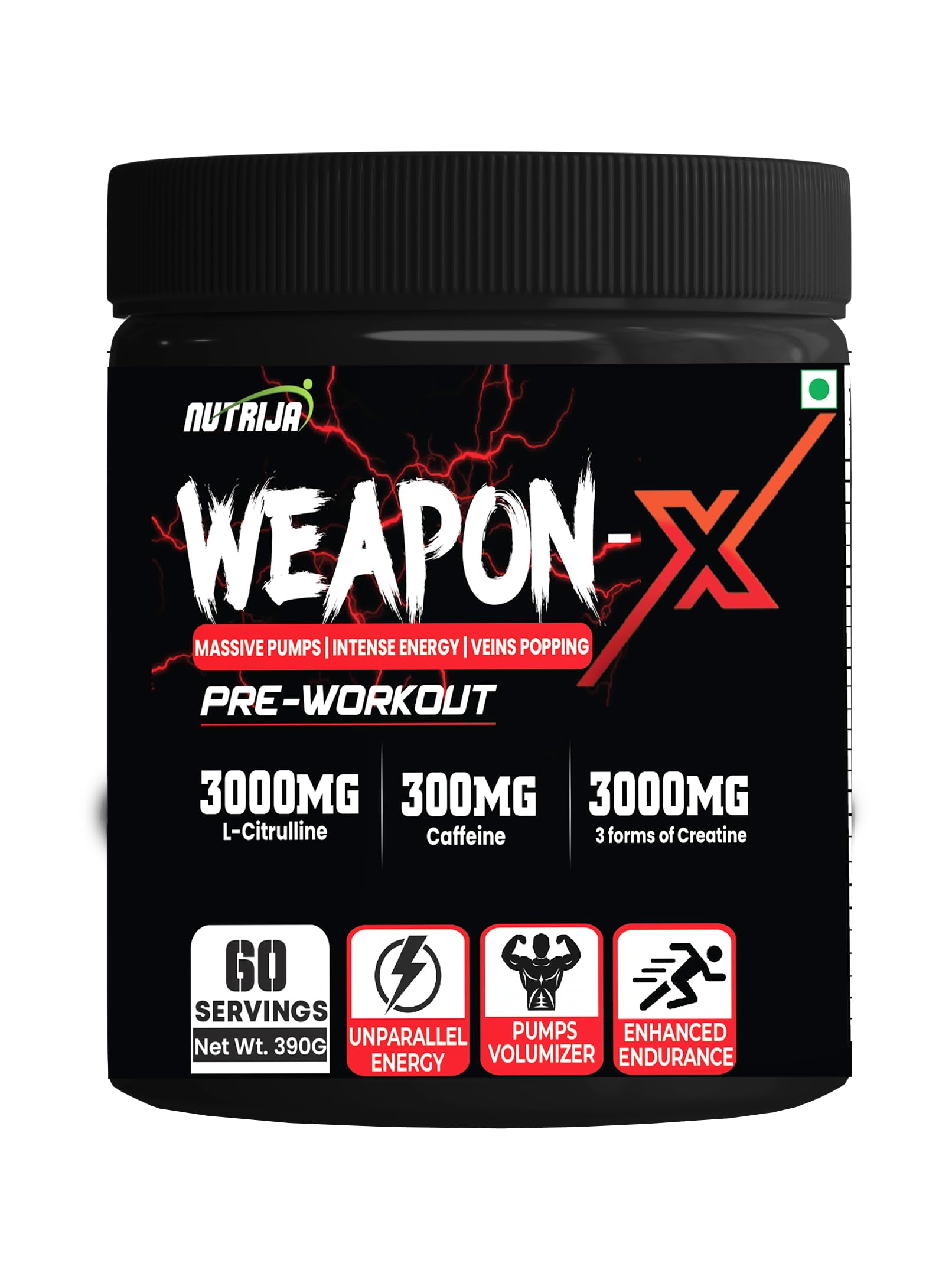 NutriJa Weapon-X Pre-Workout Powder with 20 Active Ingredients -3 Best forms of Creatine, AAKG, Beta-Alanine, Caffeinated | Pumps, Viens Popping, Energy, Focus & Strength (30 Servings (Pineapple)) — Amazon image 7