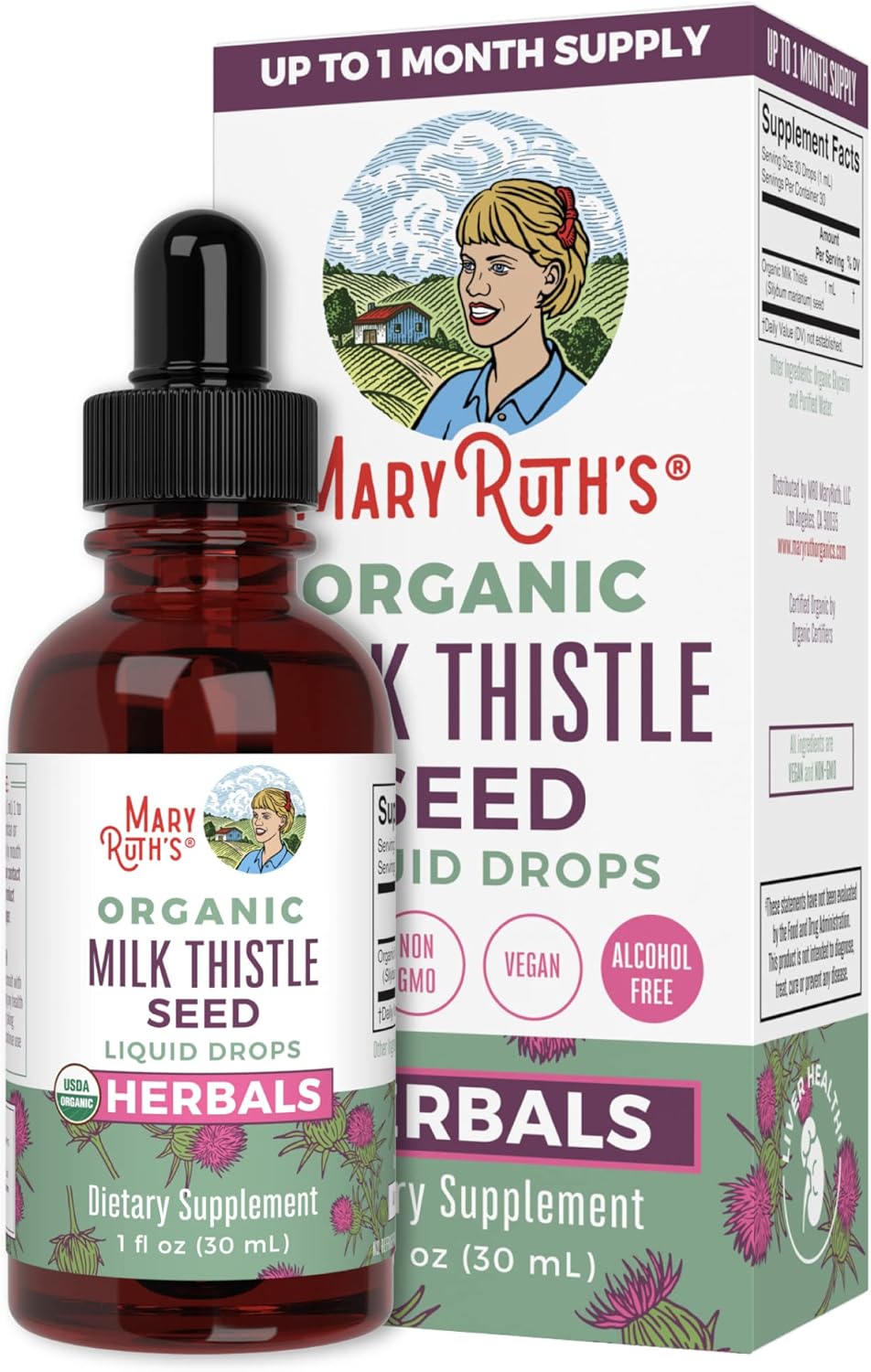 Organic Milk Thistle Liquid Drops by MaryRuth's Sugar Free USDA