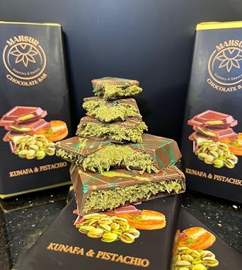 Viral DUBAI Chocolate | Medium Size 110g Chocolate Bar Pistachio Knafeh by MANSUR Est. 1891 | Note Photos Show 190g Large Bar Thicker with Extra Filling   110g Bar Has Less Filling