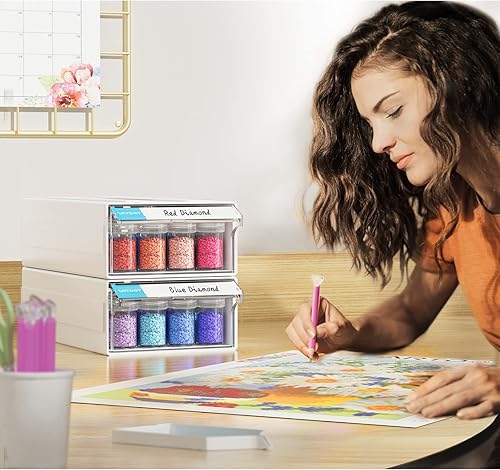 Vista 59 de ARTDOT - Organizador para almacenamiento de accesorios y herramientas para pintura con diamantes 5D, con 120 contenedores para cuentas o joyería