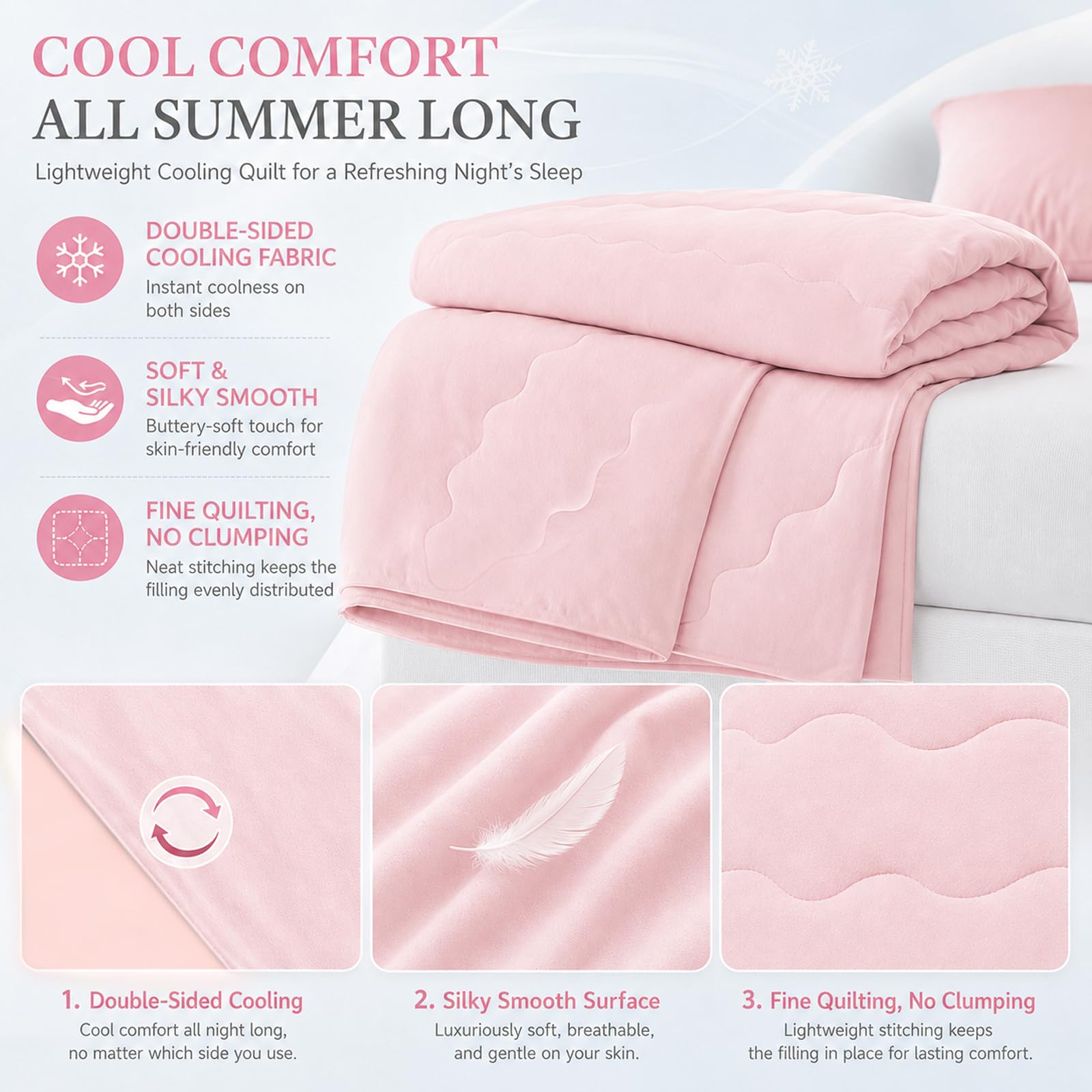 Coperta Rinfrescante 150x200 cm, Q-Max >0,4 Coperta Refrigerante Letto, Copriletto Estivo Singolo Double Face, Leggera Traspirante Anallergica, Coperta Estiva Matrimoniale (Rosa)