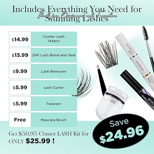 Miniatura 7 de BEYELIAN Kit de extensión de pestañas con 144 racimos de pestañas de rizo D+, herramienta aplicadora de pestañas en racimo, pestañas en racimo para