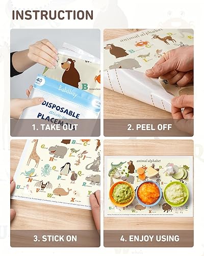 Miniatura 7 de Paquete de 40 manteles individuales desechables adhesivos para bebés y niños, manteles individuales adhesivos de 12 x 18 pulgadas, manteles