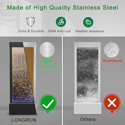 Miniatura 3 de LONGRUN Fuente de agua para interiores con espejo de cascada con luz LED multicolor controlada por aplicación, kit de fuentes de pie, 48 pulgadas