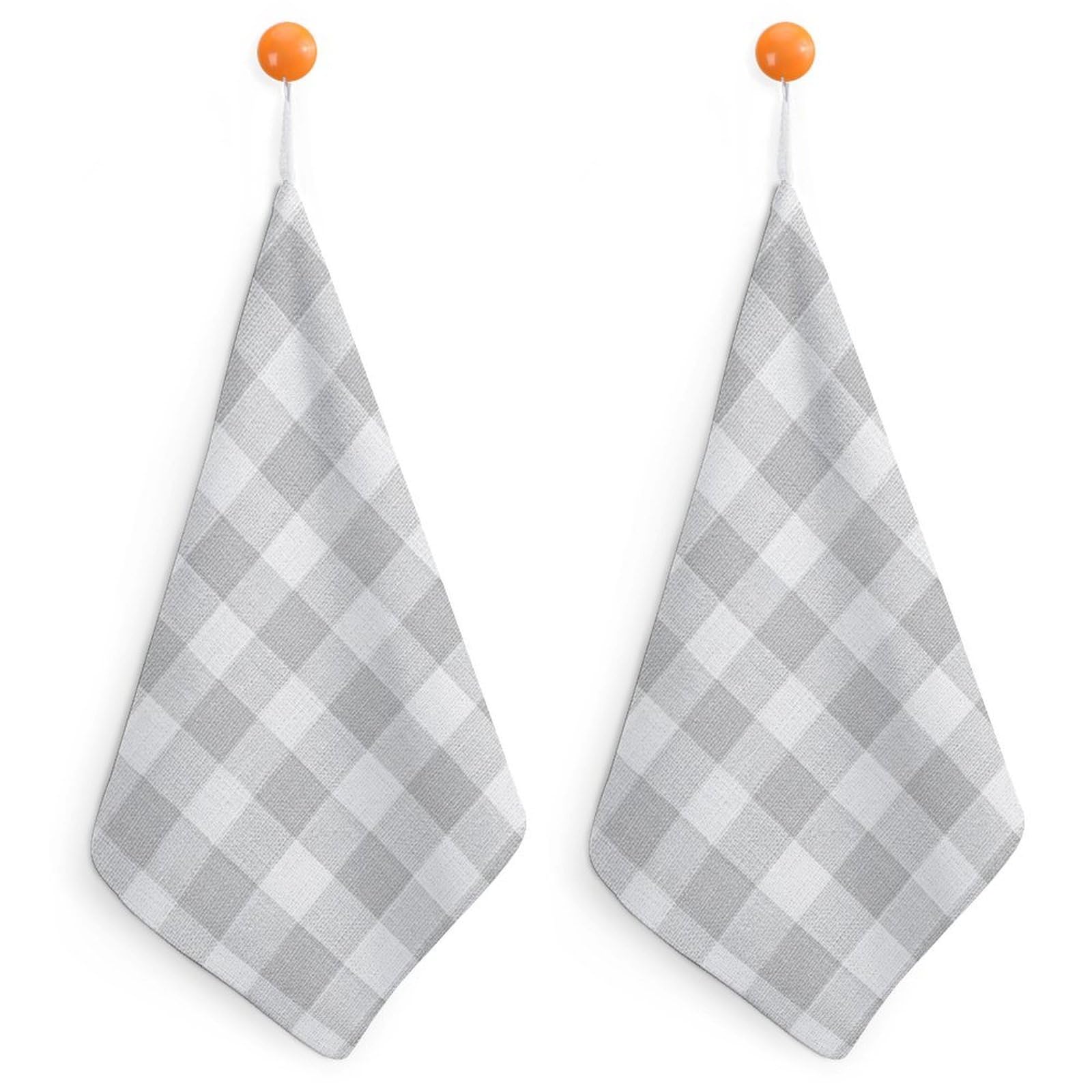 Jubonexis Cloth Texture White Gray Pattern Small Hand Towel with Hanging Loop 2 PCS Absorbent Soft Wash Cloth for Kitchen Bathroom