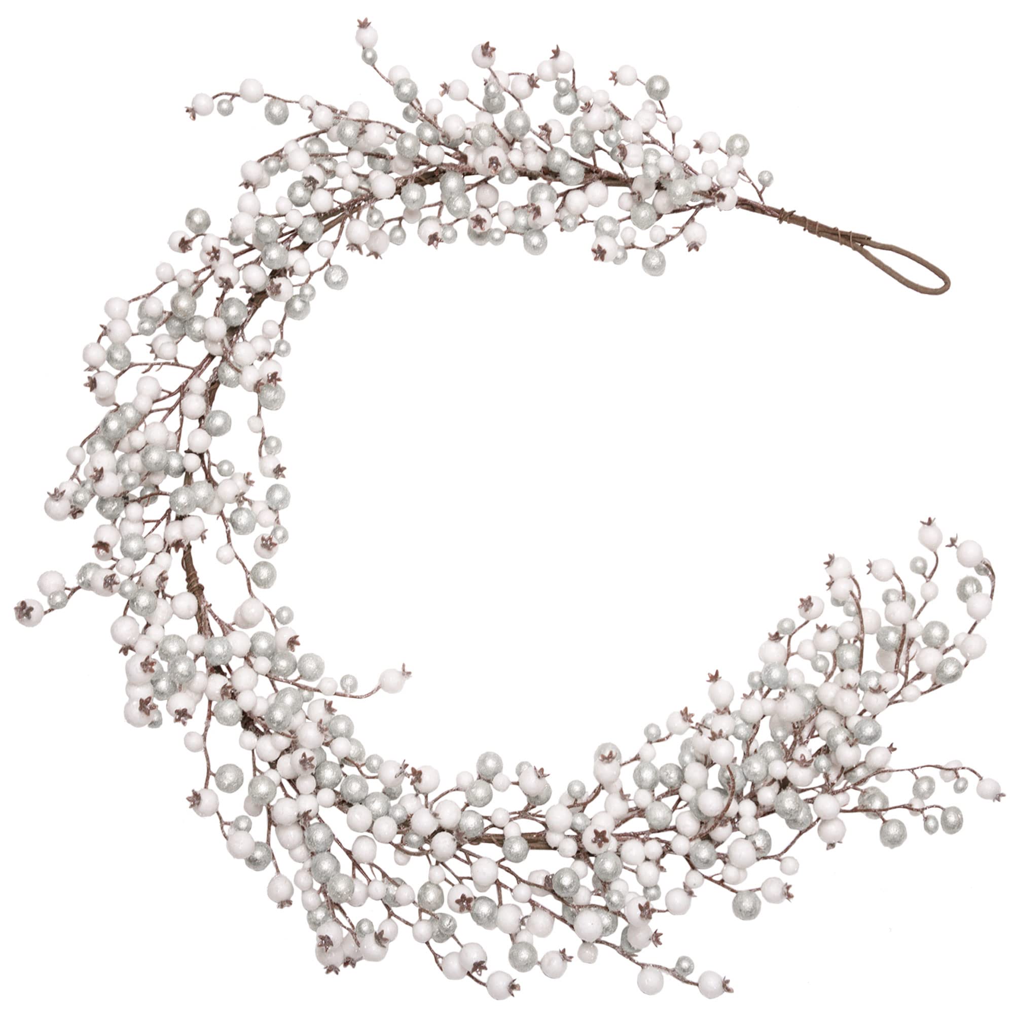 VGIA 5 Feet Christmas Garland Christmas Decorations for Home Artificial Berry Garland with White and Silver Balls Christmas Glittering Garland for Fireplace Mantel Table Decoration