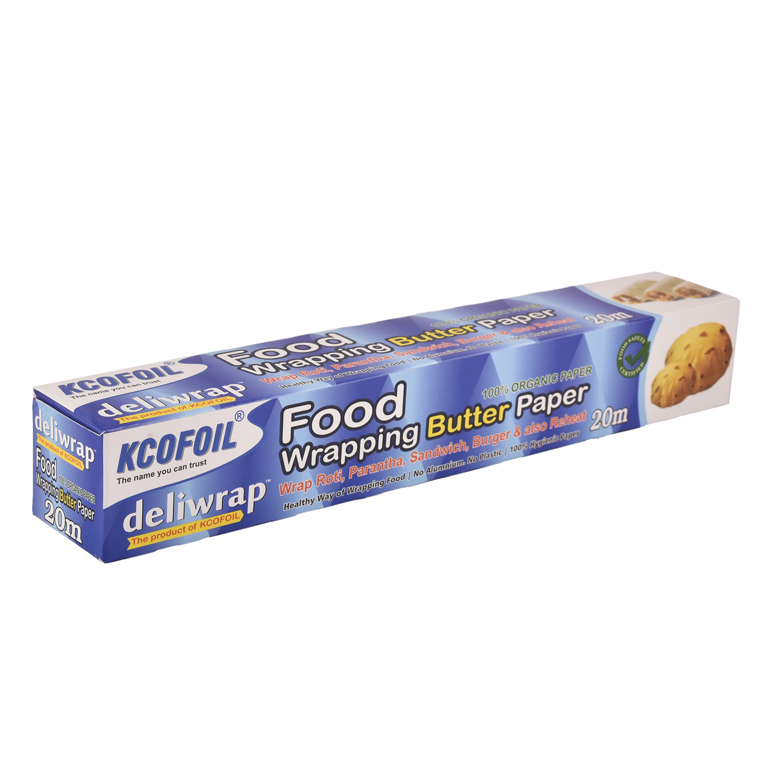 Kcofoil Deliwrap|Food Grade|Wrapping,Storing,Covering|Parchment|Paper Roll - (20M,Pack of 2, 40M)