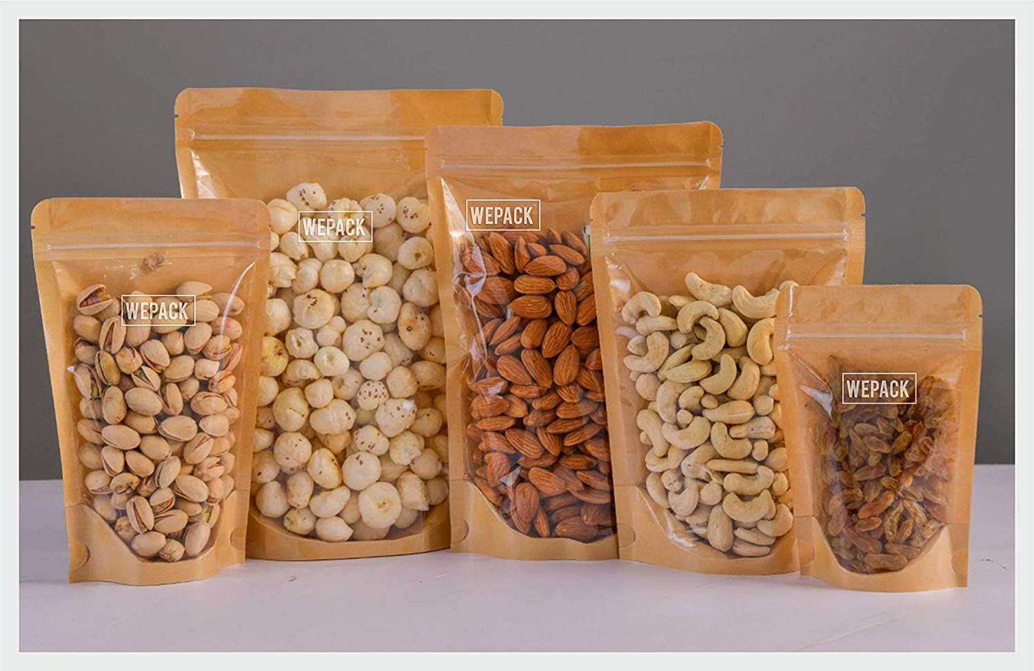 WEPACK Clear Kraft Stand Up Zipper Pouches (14 CM X 20 CM)