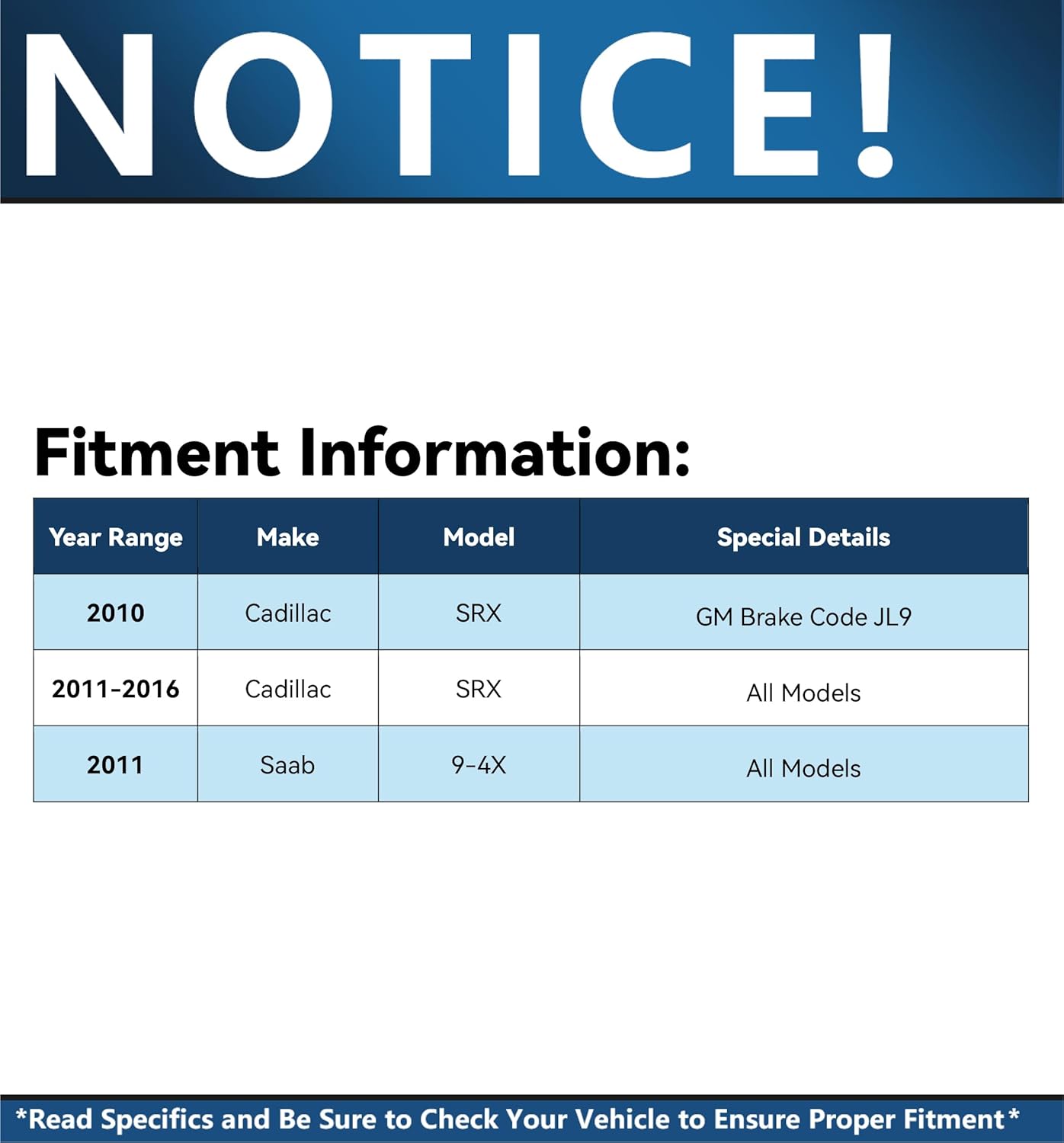 Detroit Axle - Brake Pads for 10-16 Cadillac SRX, 11 Saab 9-4X, Front and Rear Ceramic Brake Pads 2010 2011 2012 2013 2014 2015 2016 Replacement