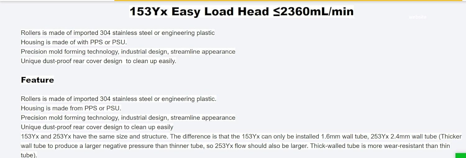 Anti-General Chemicals Peristaltic Pump Head Self-Priming Liquid Metering High Flow with PESU Housing and 304 Stainless Steel Rollers