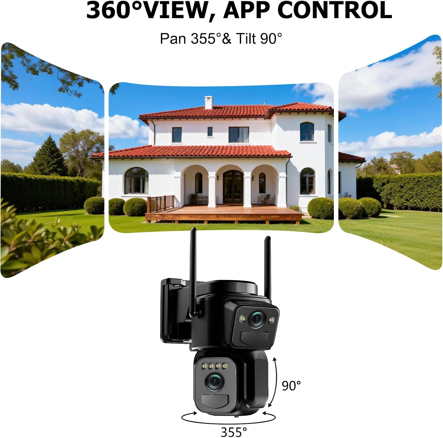 Uniter Solar Security Camera mounted outdoors with 360-degree view توضيح